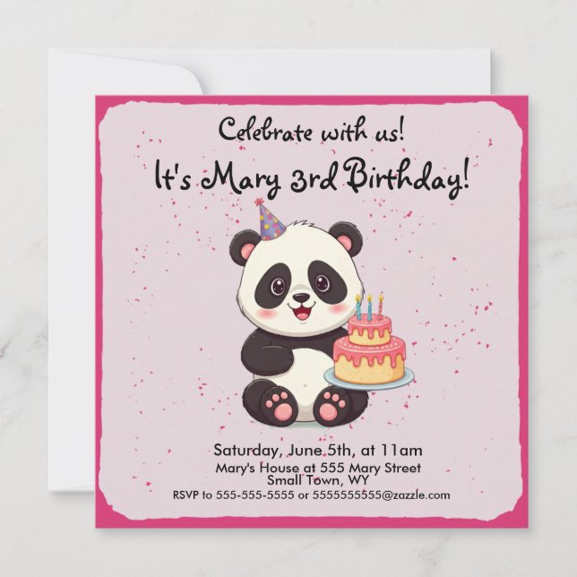Invitation d'anniversaire de Panda (Devant)