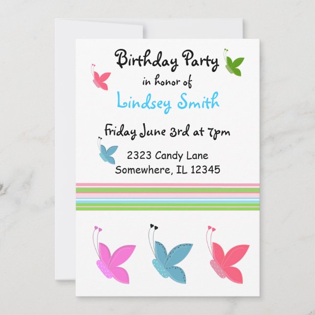 Invitation d'anniversaire de papillon (Devant)