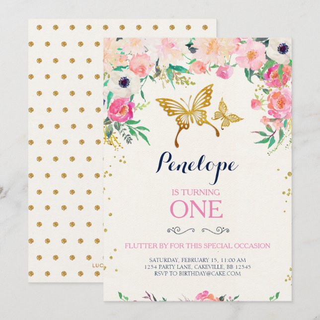 Invitation d'anniversaire de papillon (Devant / Derrière)