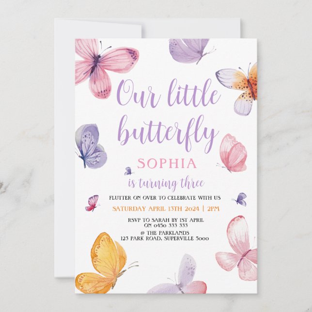 Invitation d'anniversaire de papillon (Devant)