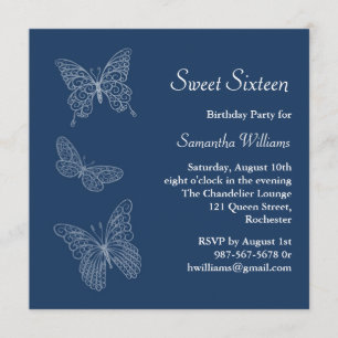 Invitation d'anniversaire de papillon (bleu)
