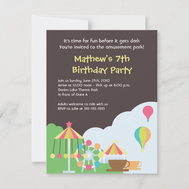 Invitation d'anniversaire de parc (Devant)