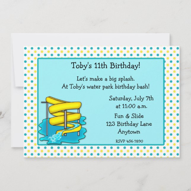Invitation d'anniversaire de parc aquatique (Devant)