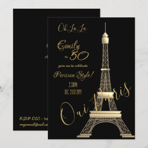 Invitation d'anniversaire de Paris Black GOLD Chic