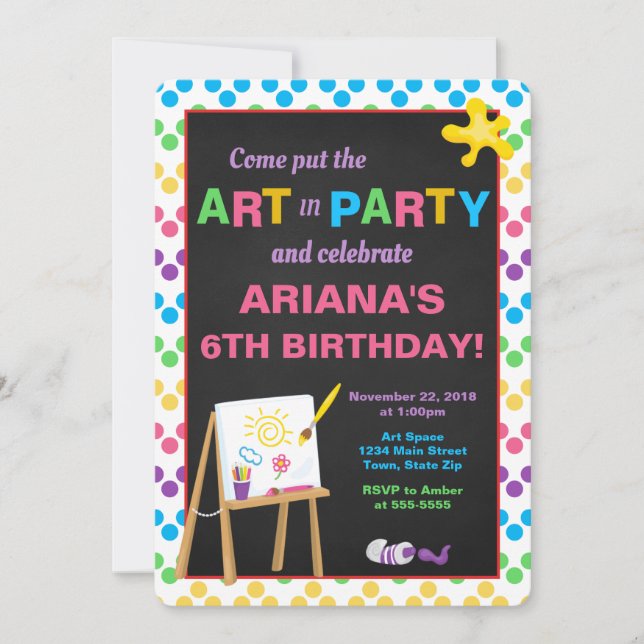 Invitation d'anniversaire de partie d'art, partie (Devant)