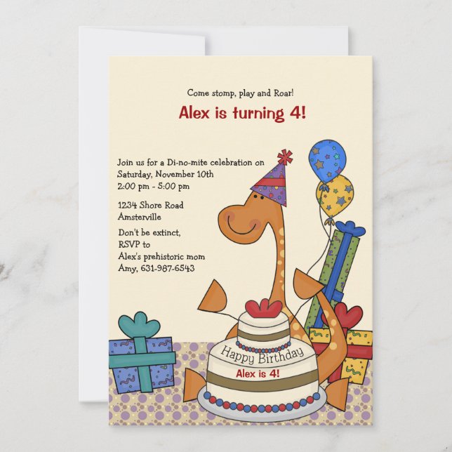 Invitation d'anniversaire de partie de dinosaure (Devant)