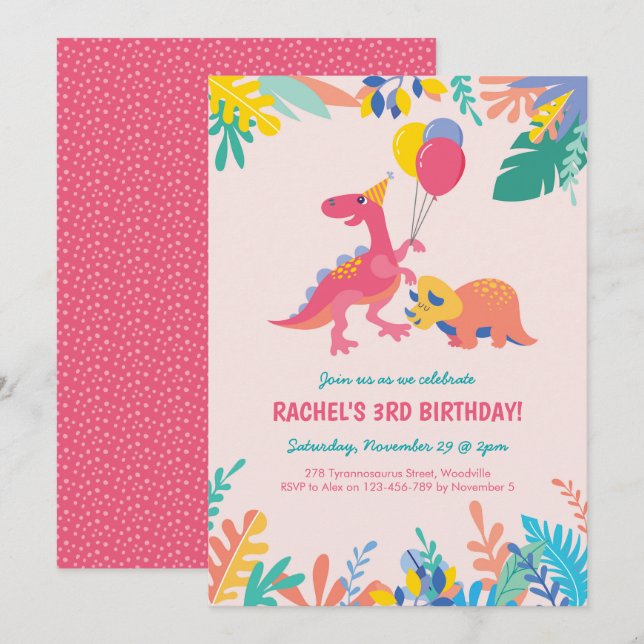 Invitation d'anniversaire de partie de dinosaure (Devant / Derrière)