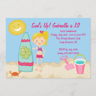 Invitation d'anniversaire de partie de plage de
