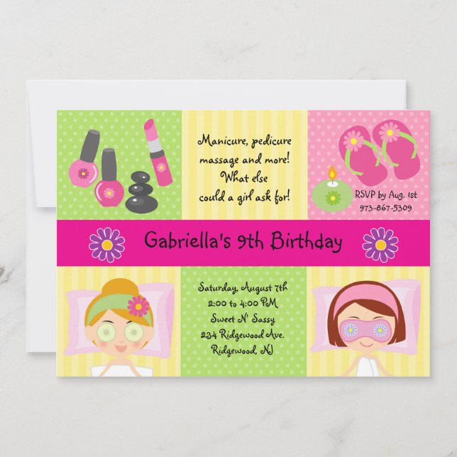 Invitation d'anniversaire de partie du spa de la (Devant)