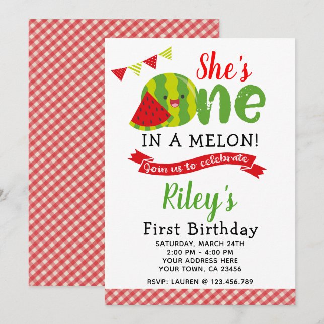 Invitation d'anniversaire de pastèque (Devant / Derrière)