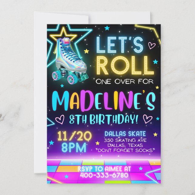 Invitation d'anniversaire de patin à roulettes (Devant)