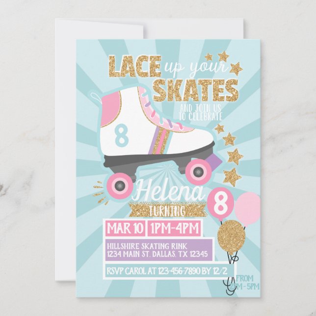 Invitation d'anniversaire de patin à roulettes rét (Devant)