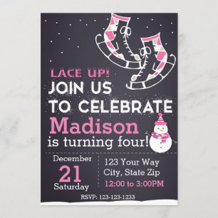 Invitation d'anniversaire de patin de glace (rose)
