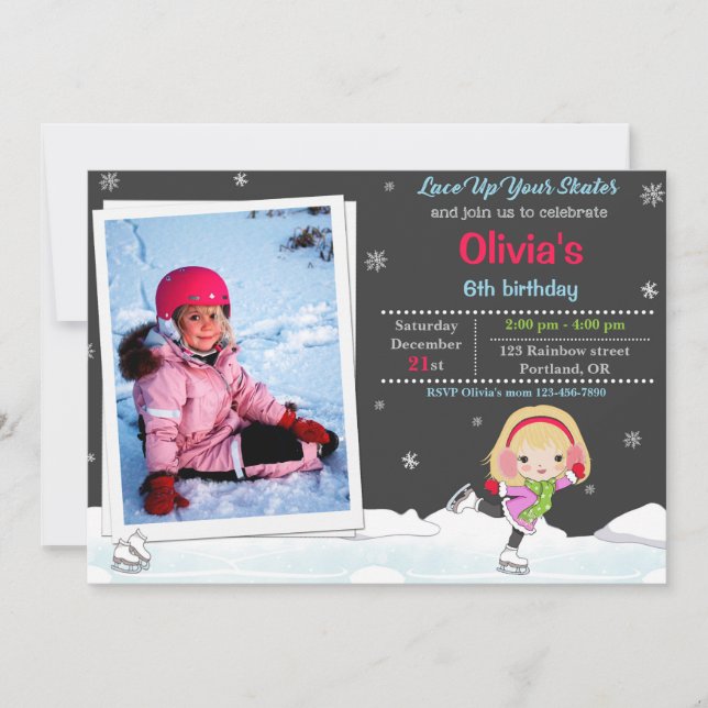 Invitation d'anniversaire de patinage sur glace In (Devant)