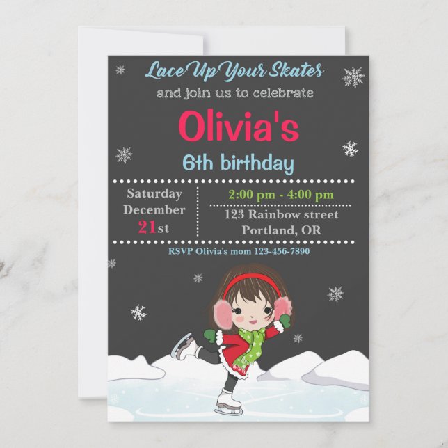 Invitation d'anniversaire de patinage sur glace In (Devant)