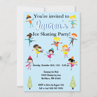 Invitation d'anniversaire de patinage sur glace po