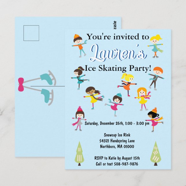 Invitation d'anniversaire de patinage sur glace po (Devant / Derrière)