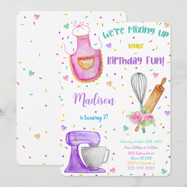 Invitation d'anniversaire de pâtisserie (Devant / Derrière)