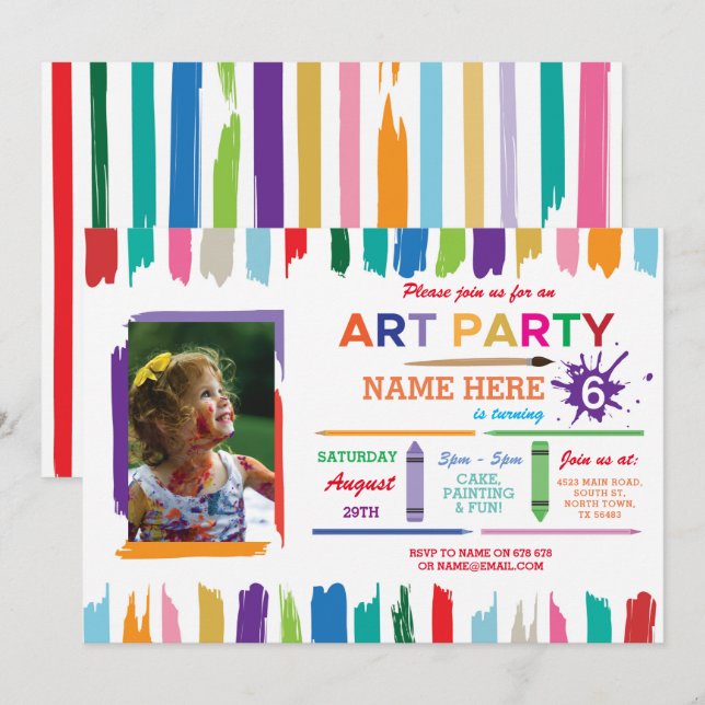 Invitation d'anniversaire de peinture de photo de (Devant / Derrière)