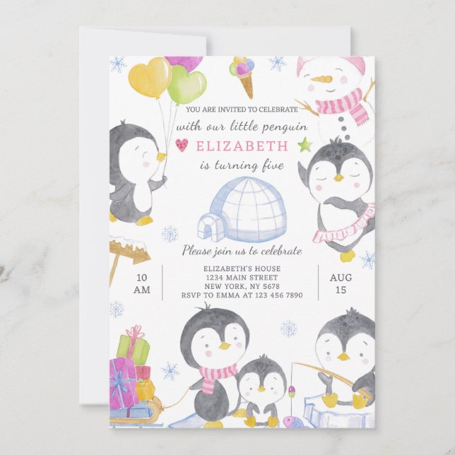 Invitation d'anniversaire de Penguin (Devant)