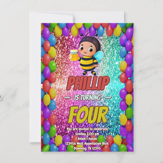 Invitation d'anniversaire de personnage Bee (Devant)