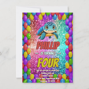 Invitation d'anniversaire de personnage de tortue