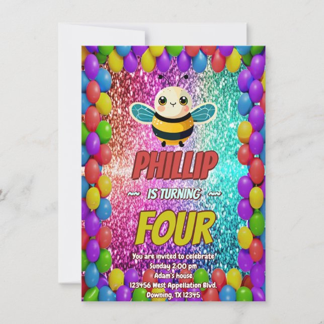 Invitation d'anniversaire de personnage personnali (Devant)