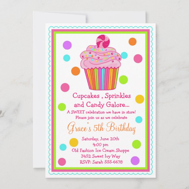 Invitation d'anniversaire de petit gâteau de (Devant)