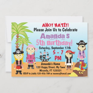 Invitation d'anniversaire de petite fille pirate p