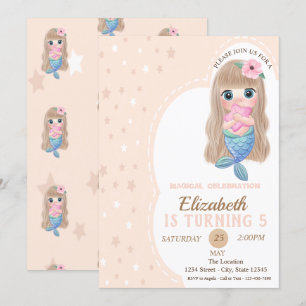 Invitation d'anniversaire de petite sirène bébé mi
