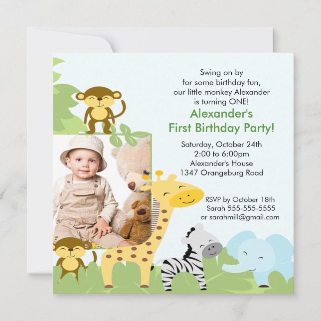 Invitation d'anniversaire de photo de singe de (Devant)