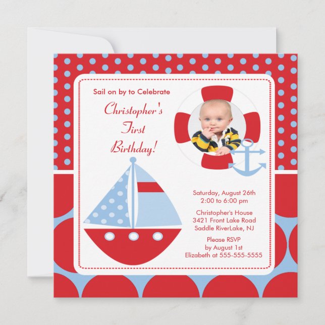 Invitation d'anniversaire de photo de voilier (Devant)