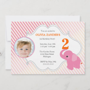 Invitation d'anniversaire de photo d'éléphant rose