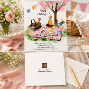Invitation d'anniversaire de pique-nique d'animaux