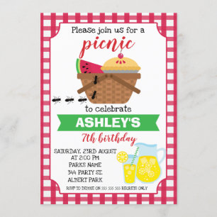 Invitation d'anniversaire de pique-nique de plaid