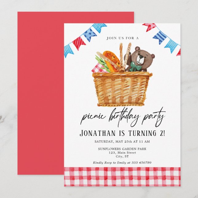 Invitation d'anniversaire de pique-nique pour enfa (Devant / Derrière)