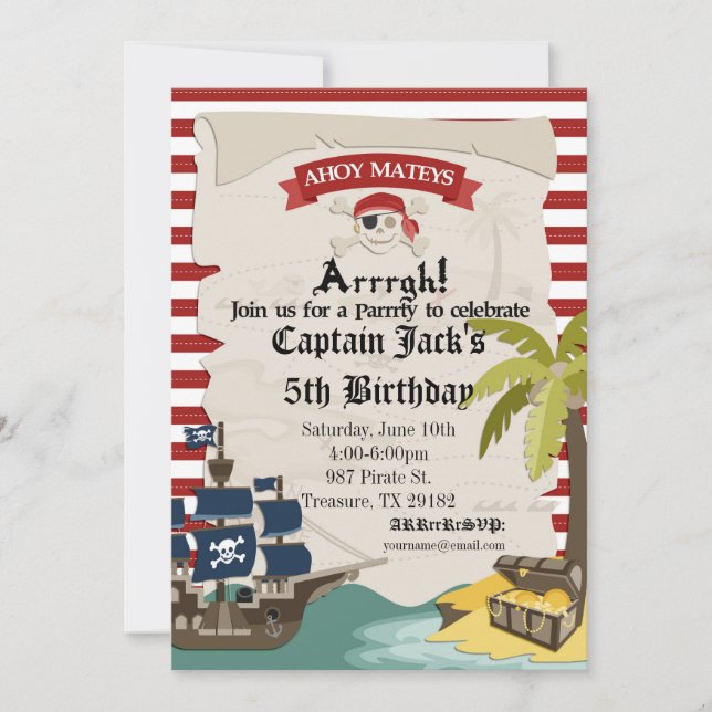 Invitation d'anniversaire de pirate (Devant)