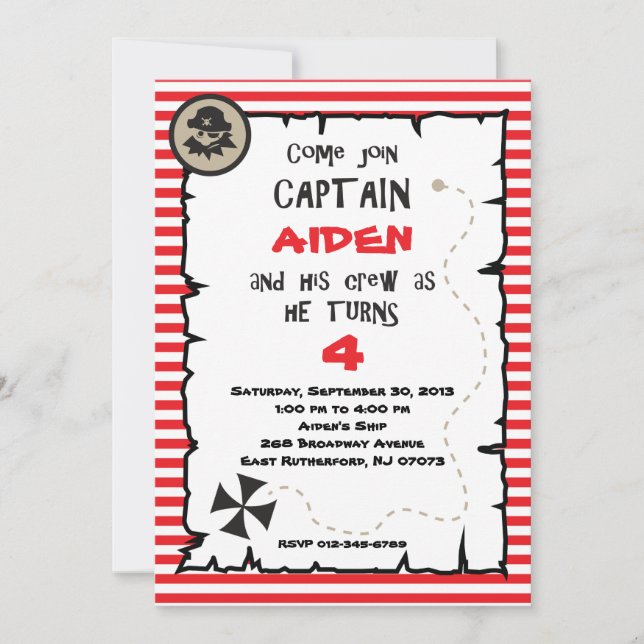 Invitation d'anniversaire de pirate (Devant)