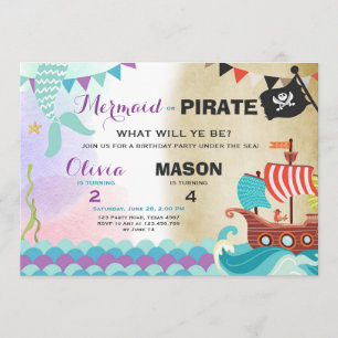 Invitation d'anniversaire de Pirate ou de Sirène