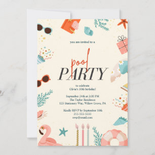 Invitation d'anniversaire de piscine aquatique col