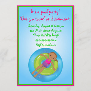 Invitation d'anniversaire de piscine de fille