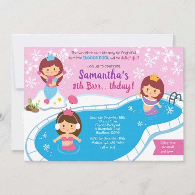 Invitation d'anniversaire de piscine d'hiver de (Devant)