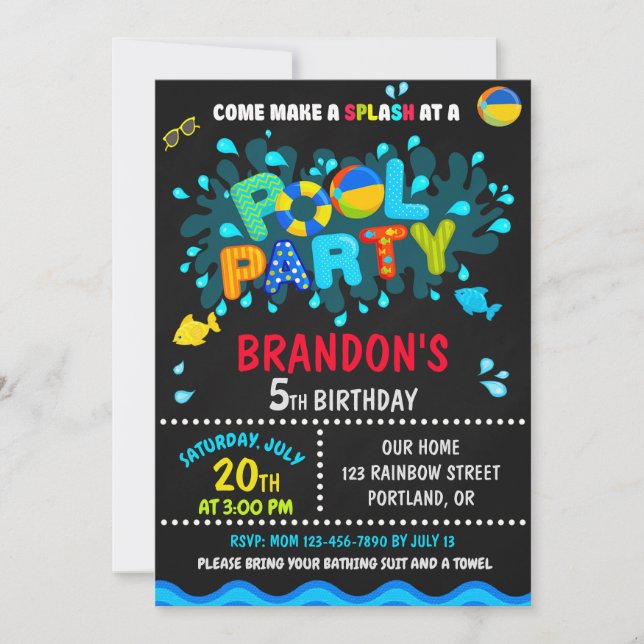 Invitation d'anniversaire de piscine invitation de (Devant)