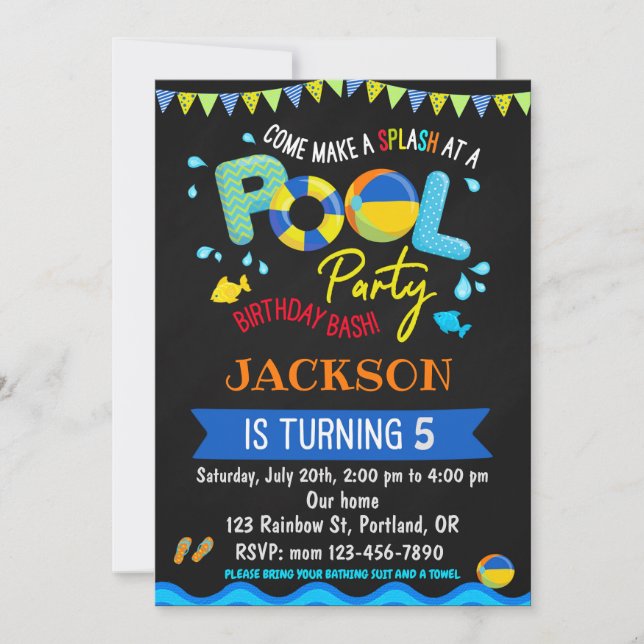 Invitation d'anniversaire de piscine invitation de (Devant)
