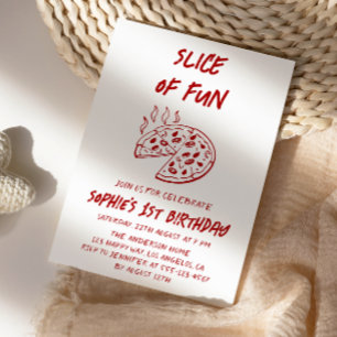 Invitation d'anniversaire de pizza tranche de fun 