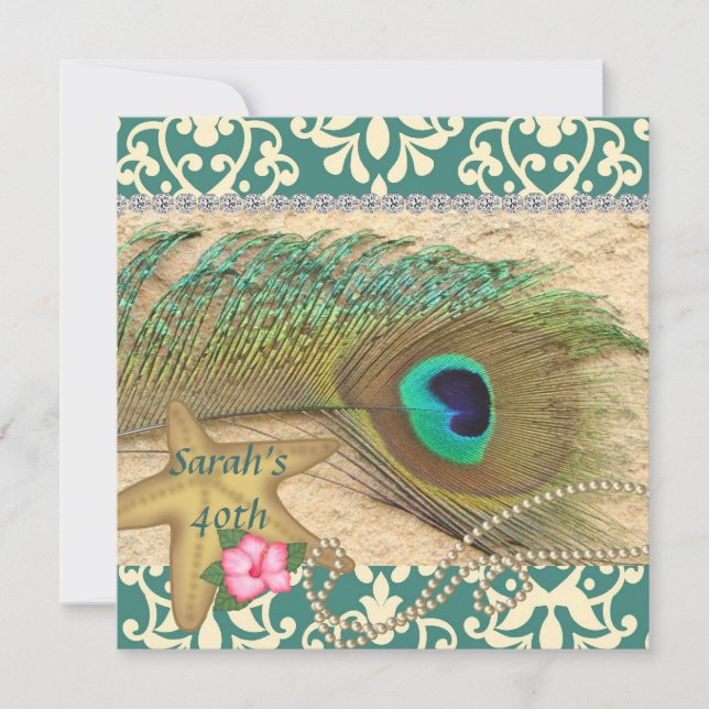 INVITATION d'ANNIVERSAIRE de PLAGE de PAON de (Devant)