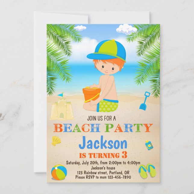 Invitation d'anniversaire de plage Invitation de p (Devant)