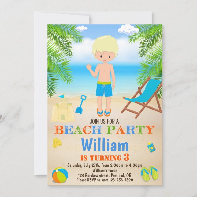 Invitation d'anniversaire de plage Invitation de p (Devant)