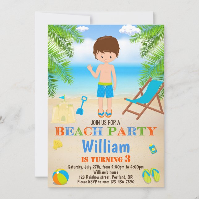 Invitation d'anniversaire de plage Invitation de p (Devant)