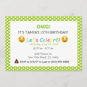 invitation d'anniversaire de pois vert
